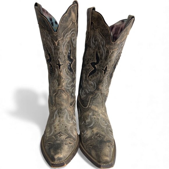 Laredo Leather Studded Western Cowgirl Snip Toe Boots Women's 10 M - Picture 3 of 14